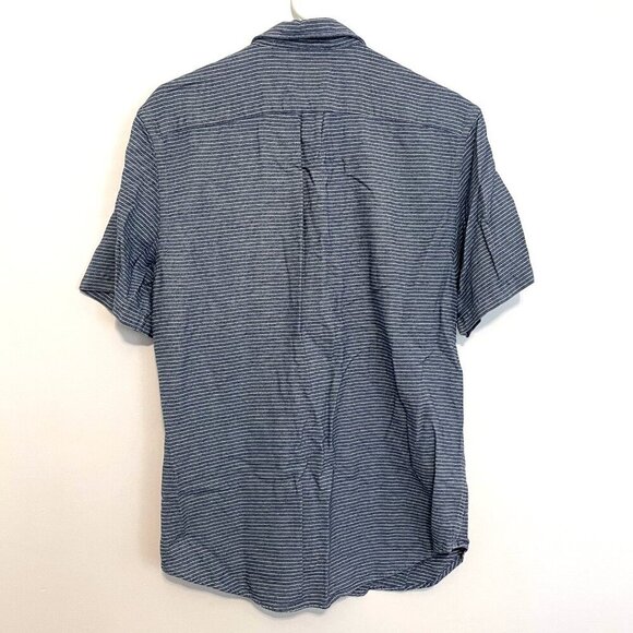 OLD NAVY Mens Blue White Chambray Stripe Short Sleeve Button Down Shirt SLIM FIT - Picture 9 of 11
